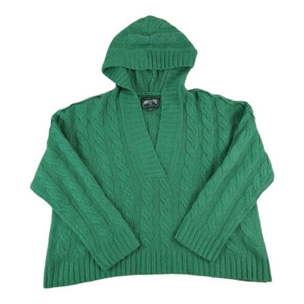 American Eagle Cable Knit Hooded‎ V Neck Sweater Womens Medium Y2K